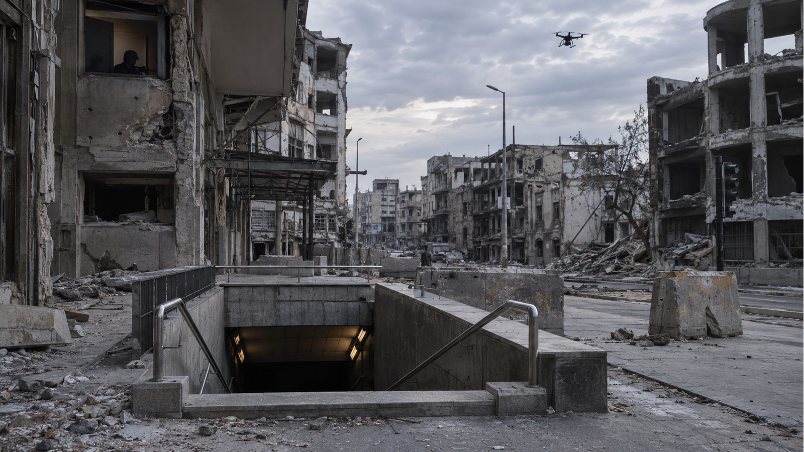 Editorial defense image for Modern Urban Combat: Drones, Tunnels, Snipers, and Street-by-Street Fighting.